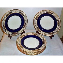 4 Minton made for Tiffany cobalt dinner plates with raised gilding