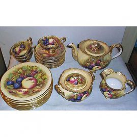 Aynsley tea set, 10 cups, 10 cake plates, teapot, sugar and creamer, signed D. Jones