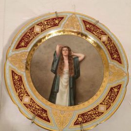 Royal Vienna plate of lady with long red hair artist signed Wagner