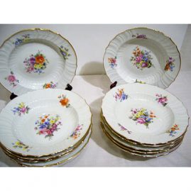 Set of twelve Berlin, KPM wide rim soups all painted differently