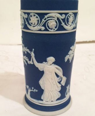 Dark blue jasperware cylindrical vase