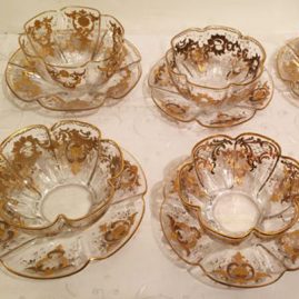 Set of twelve Moser fluted bowls and under plates, Sold