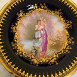 Ambrosius Lamb Dresden cobalt plate with painting of lady with cherub