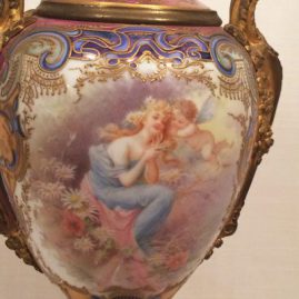 Close up of Sevres lamp artist signed Collot