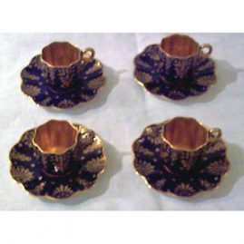 Coalport cobalt and gold cabinet cups and saucers