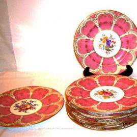 Set of ten Coalpot fruit dinner plates, each painted with different fruits