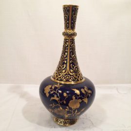 Cobalt Royal Crown Derby vases with raised gilding