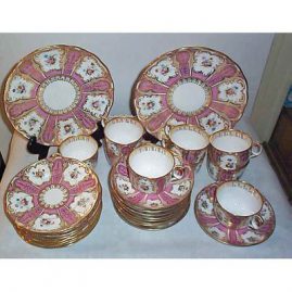 Davenport dessert set, 9 cake plates, 9 cups and saucers, 2 serving platters, ca-1840s