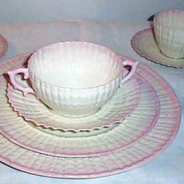 Belleek black mark dinner set with pink coral design