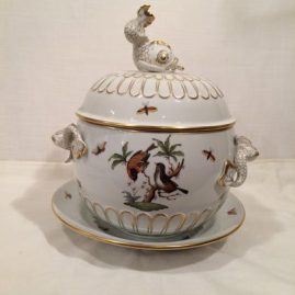 Herend Rothschild bird tureen with dolphin on the top and sides