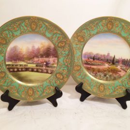 Pair of Royal Worcester museum quality English garden cabinet plates