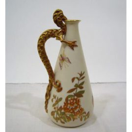 Rare Royal Worcester pitcher with dragon handle, Patent metallic