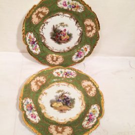 Pair of Richard Klemm Dresden Plates, each painted with different scenes of lovers