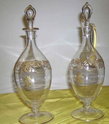 Pair of French gilded decanters