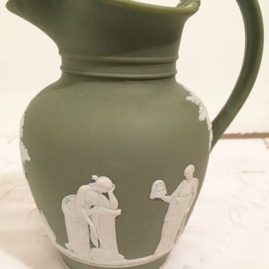 Green and white jasperware Wedgwood pitcher