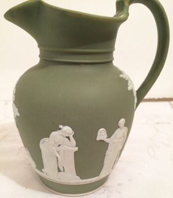 Green and white jasperware Wedgwood pitcher