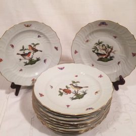 Set of twelve antique Herend Rothschild bird luncheon plates.