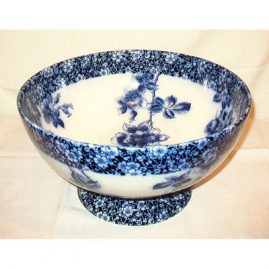 Close up of inside Doulton Burslem flow blue punch bowl