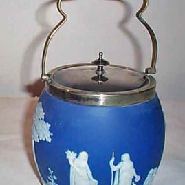 Wedgwood jasperware dark blue antique biscuit jar