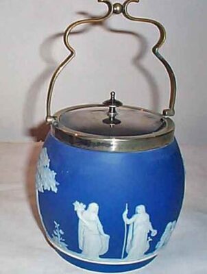 Wedgwood jasperware dark blue antique biscuit jar