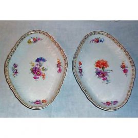 KPM oval bowls with flowers, ca-1912,orb and septre mark