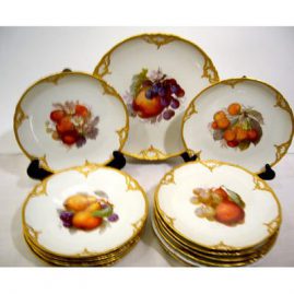 12 KPM fruit plates, each painted differently