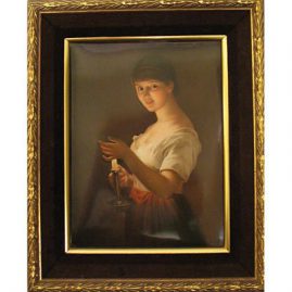 KPM plaque of lady with reflection of candle light, late 19th century