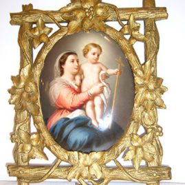 KPM plaque in gilded black forest frame of Madonna and child
