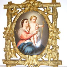 KPM plaque in gilded black forest frame of Madonna and child