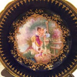 Ambrosius Lamm Dresden cobalt plate painted with ladies and cherubs