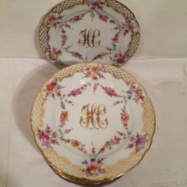 Set of 10 Ambrosius Lamm Dresden plates, each painted with different flowers