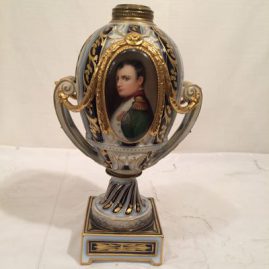 OIL lamp base in cobalt and gold hand painted with Napoleon
