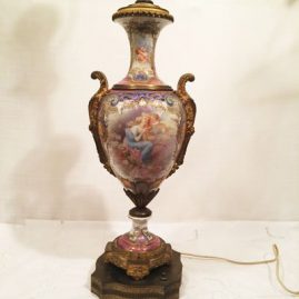 Sevres lamp painted with lady and cherub signed A. Collot