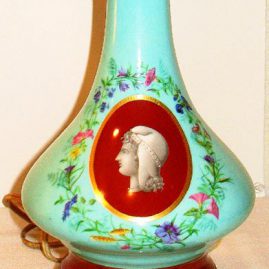 Pair of Paris Porcelain lamps with portrait medallions