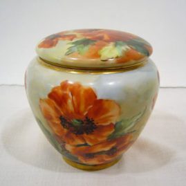 Limoges porcelain humidor painted with poppies