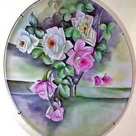 Large Limoges plaque painted with roses