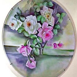 Large Limoges plaque painted with roses