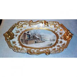 Limoges winter scene plaque, dated 1894