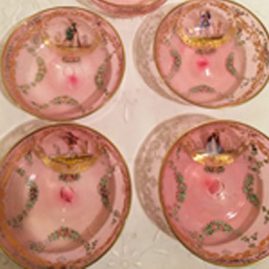 Set of ten Lobmeyr bowls each painted with different scenes of ladies and men.