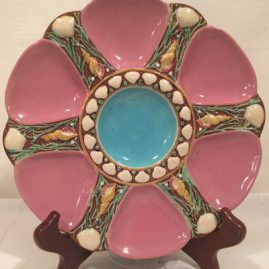 Pink and blue Minton majolica oyster plate