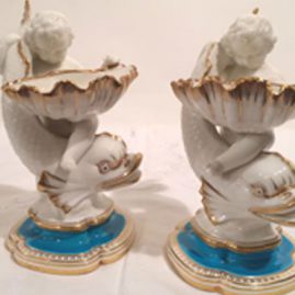 Pair of Minton figural cherub master salts