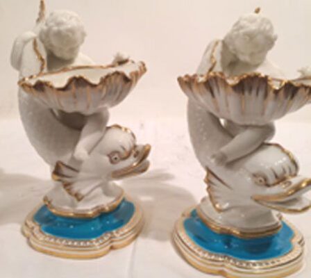 Pair of Minton figural cherub master salts