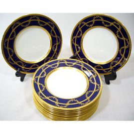 12 beautiful Minton cobalt blue with raised gilding salad or dessert plates