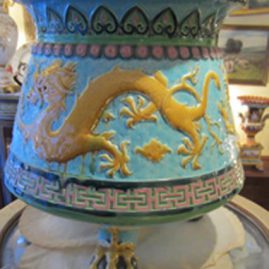 Minton majolica jardiniere with dragon decoration