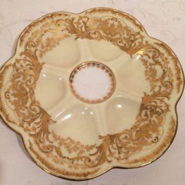 Set of six rare limoges oyster plates with raised gilding