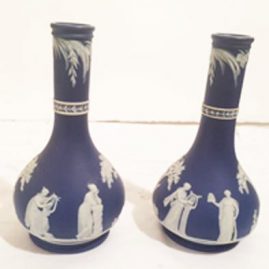 Pair of Wedgwood dark blue jasperware vases