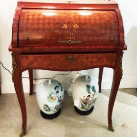 Marquetry inlaid antique French cylinder desk