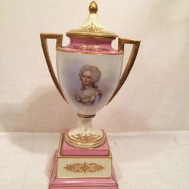 French "Sevres" pink portrait urn