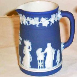 Wedgwood dark blue jasperware pitcher, 1890-1920