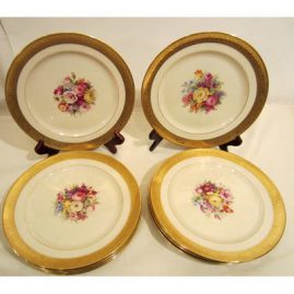 Set of ten green mark Lenox dessert or luncheon plates artist signed W.H. Morley, each hand painted with different bouquets of flowers